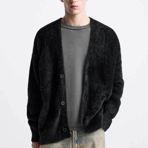 Fluffy Knit Faux Fur Textured Cardigan — изображение 2
