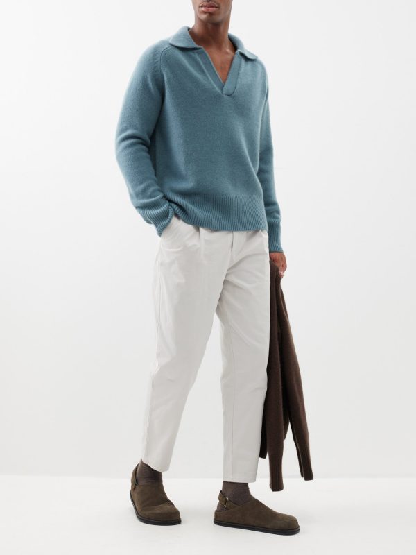 Ribbed Edge Knit Open-Collar Polo Sweater — изображение 3