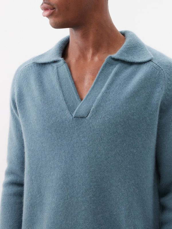 Ribbed Edge Knit Open-Collar Polo Sweater — изображение 5
