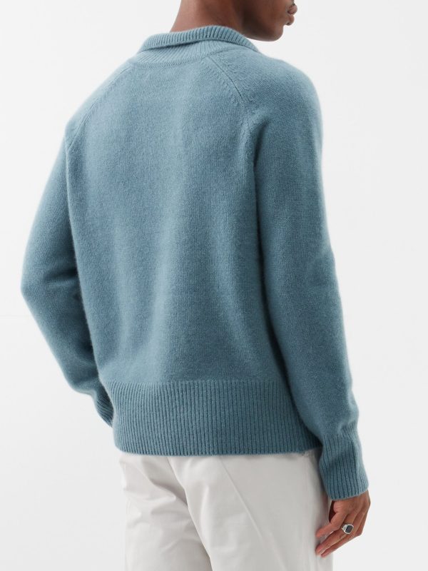 Ribbed Edge Knit Open-Collar Polo Sweater — изображение 6