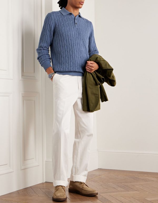 Cable Cotton Knit Polo Sweater — изображение 7