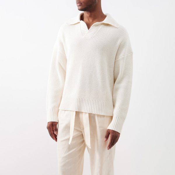 Ribbed Long-Sleeve Polo Sweater