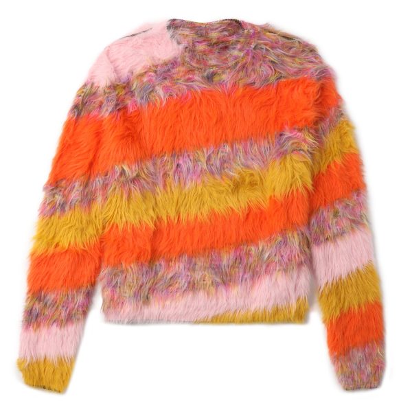 Mohair Fluffy Colorful Fuzzy Striped Faux Fur Sweater
