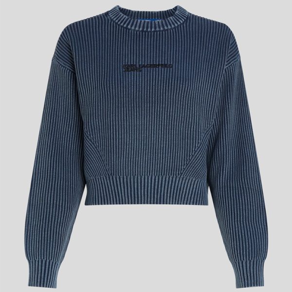 Acid Wash Cropped Sweater Women