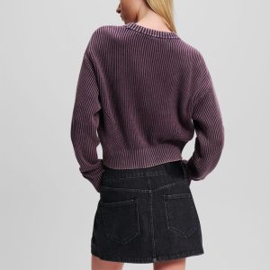 Acid Wash Cropped Sweater Women
