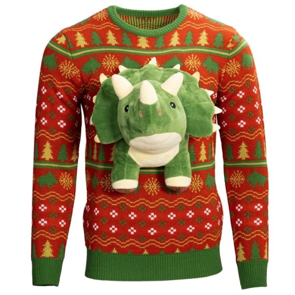 3D T-Rex Plushie Ugly Christmas Sweater — изображение 5