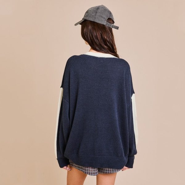 Navy Varsity Sweater Women — изображение 4