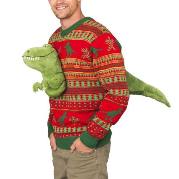 3D T-Rex Plushie Ugly Christmas Sweater