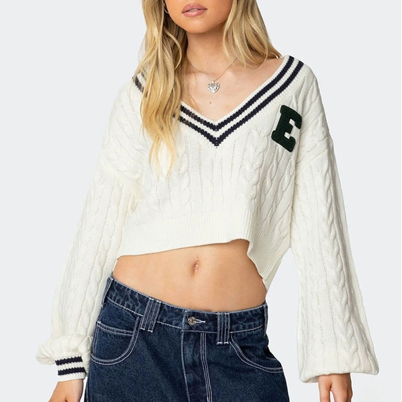 Cropped Cable Knit Sweater Women
