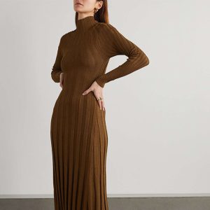 Pleated Sweater Dress Women