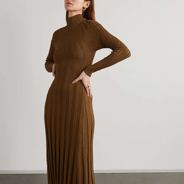 Pleated Sweater Dress Women
