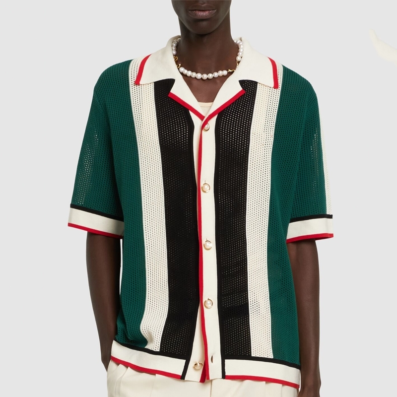 Striped Crochet Shirt Men