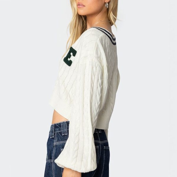 Cropped Cable Knit Sweater Women - Image 3