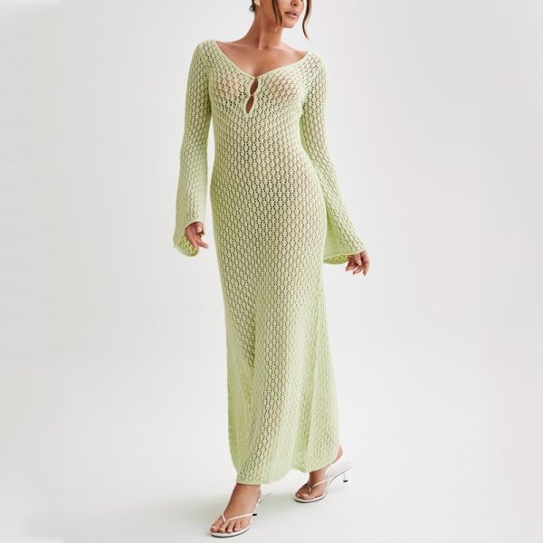 Crochet Fishtail Flare Sleeve Maxi Dress — изображение 3