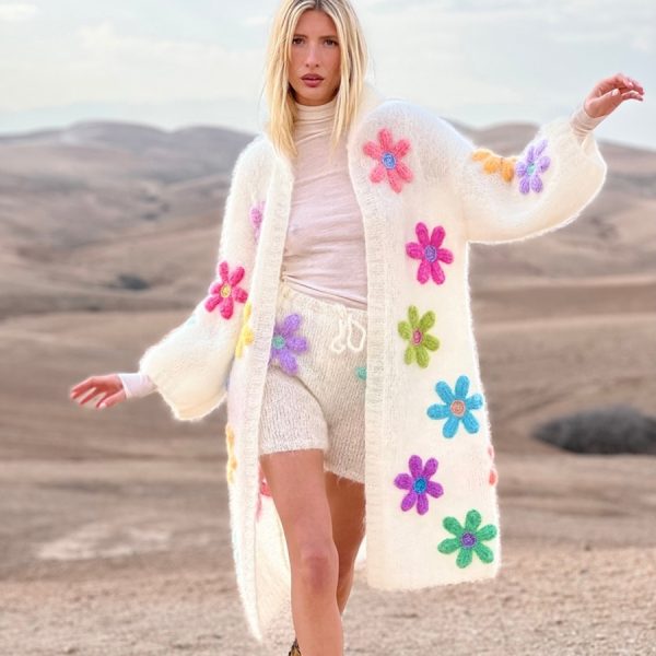 Flower Embroidery Mohair Cardigan