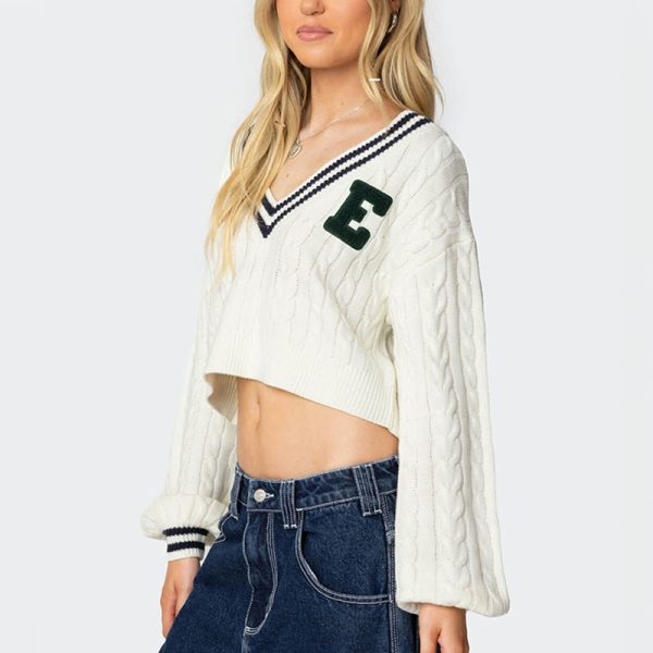 Cropped Cable Knit Sweater Women