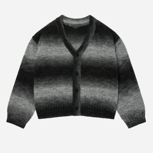 Gradient Striped Cardigan Sweater