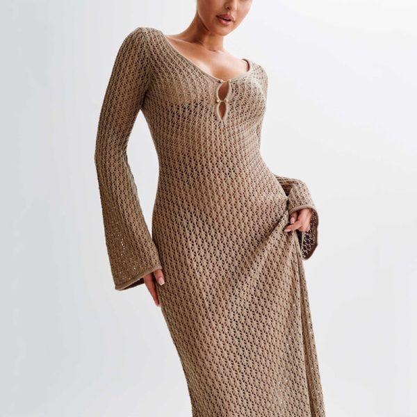 Crochet Fishtail Flare Sleeve Maxi Dress — изображение 6