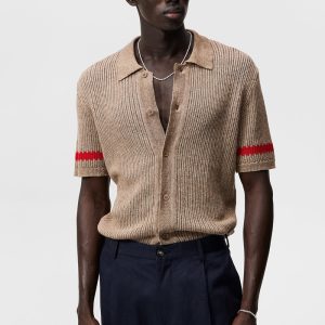 Merino Wool Cardigan Knit Shirt Men