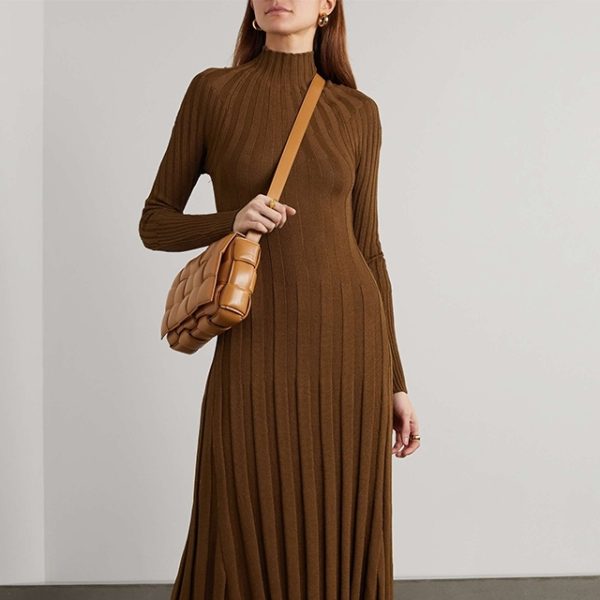 Pleated Sweater Dress Women