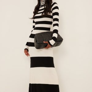 Black White Striped Sweater Dress