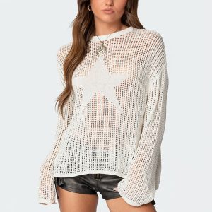 Star Embroidery Hollow Out Sweater