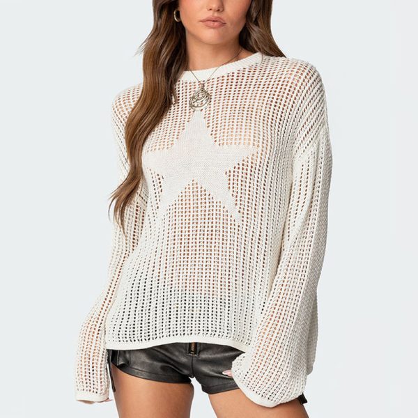 Star Embroidery Hollow Out Sweater