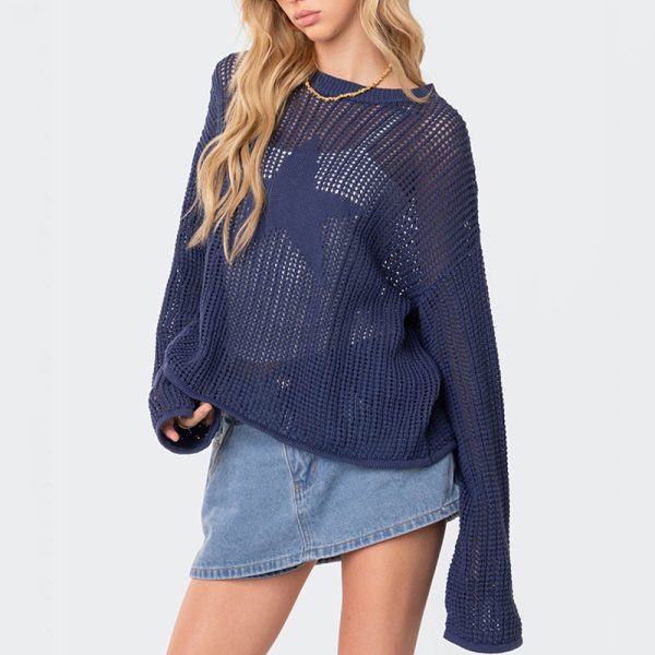 Star Embroidery Hollow Out Sweater