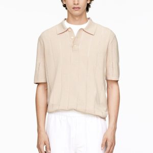 Pointelle Knitted Polo Shirt Men