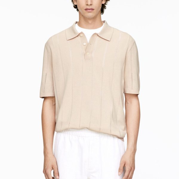 Pointelle Knitted Polo Shirt Men