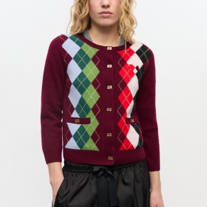 Custom Burgundy Check Cardigan