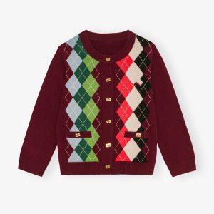 Custom Burgundy Check Cardigan