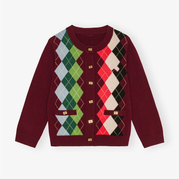 Custom Burgundy Check Cardigan