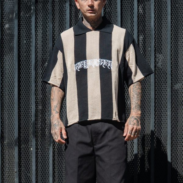 Custom Striped Soccer Knitted Jerseys Men Vintage Mesh Polo Shirt Sweater - Afbeelding 2