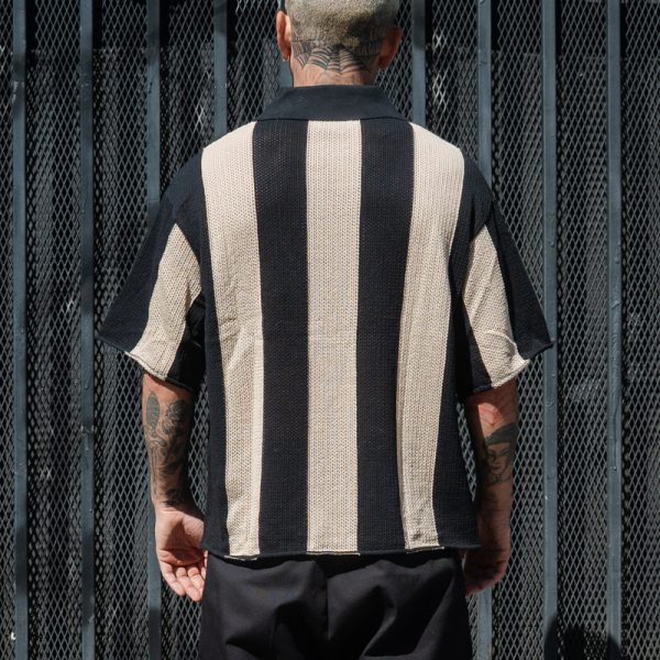 Custom Striped Soccer Knitted Jerseys Men Vintage Mesh Polo Shirt Sweater - Afbeelding 3