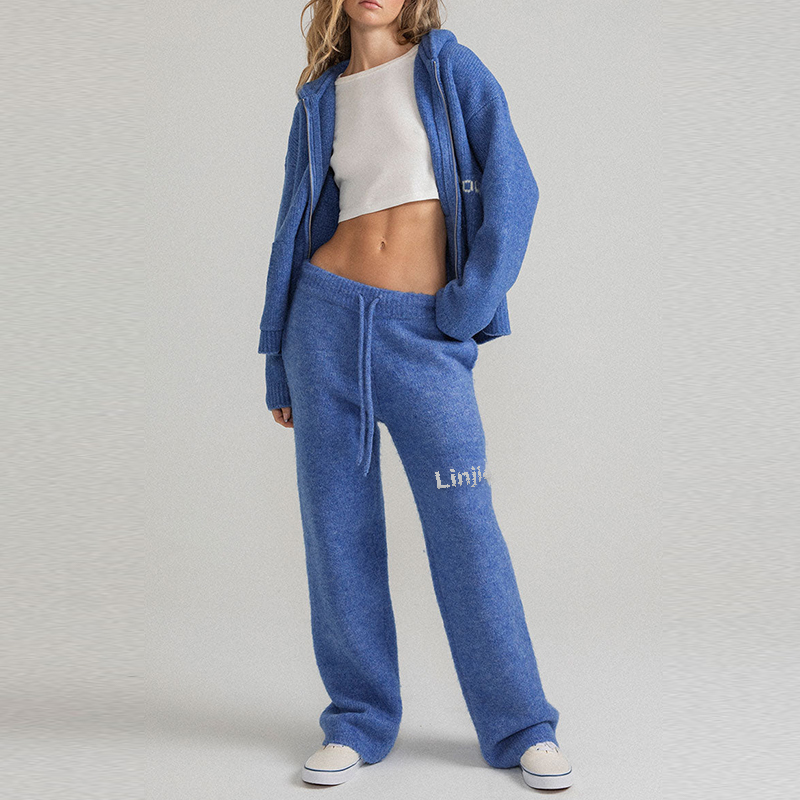 Knit Hoodie and Sweatpants Jogger Set